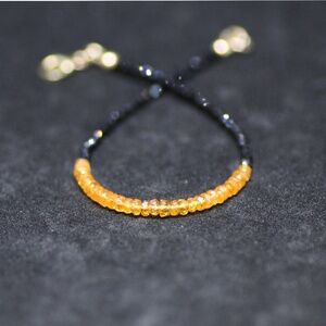 Handmade Natural Spinel, Mandarin Orange Garnet Bracelet 14K Gold Filled, 7"